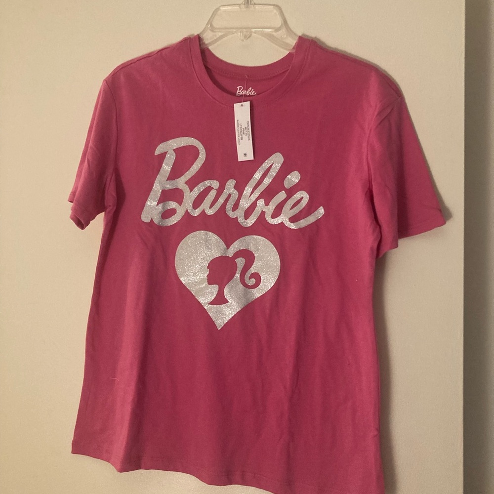 Size M hot pink and silver Barbie tee